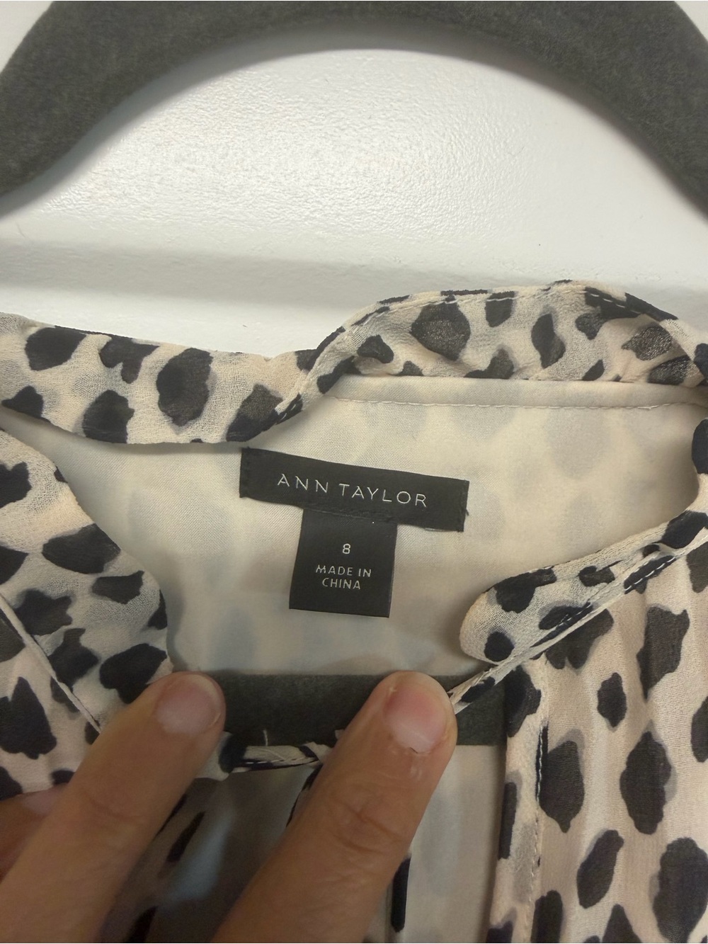 Ann Taylor Beige and Black Leopard-Print Long Sleeve Tie-Waist Dress - Picture 3 of 3